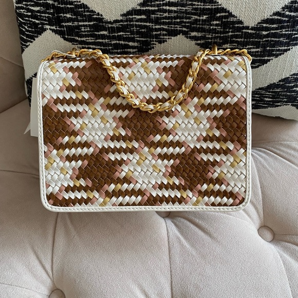 Tory Burch Britten Multicolor Cream & Pink Woven Small Adjustable Shoulder Bag - Picture 4 of 15